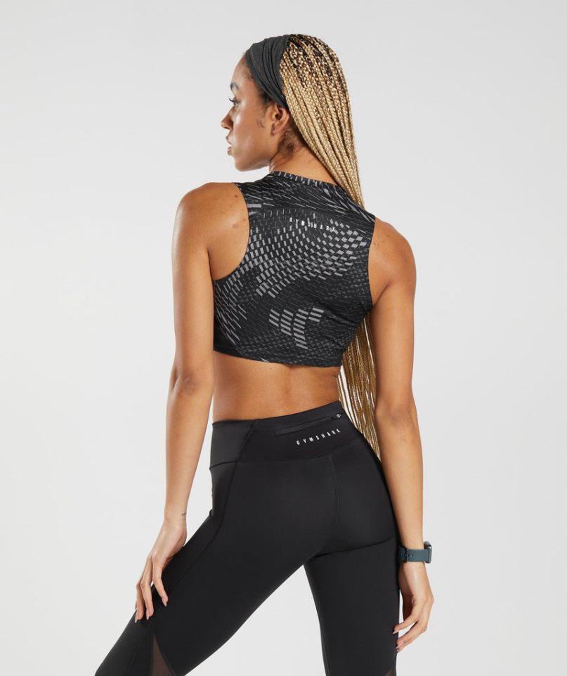 Podkoszulki Gymshark Sportowe Crop Damskie Czarne | PL 152RBE